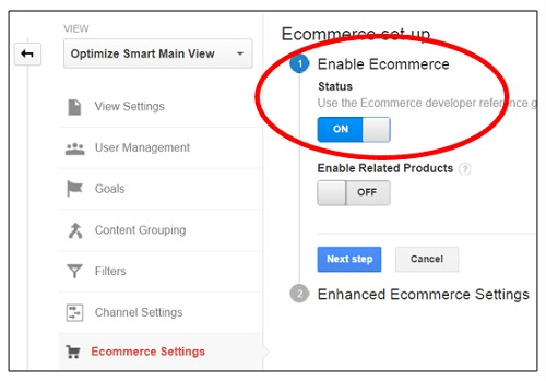 ecommerce ga settings
