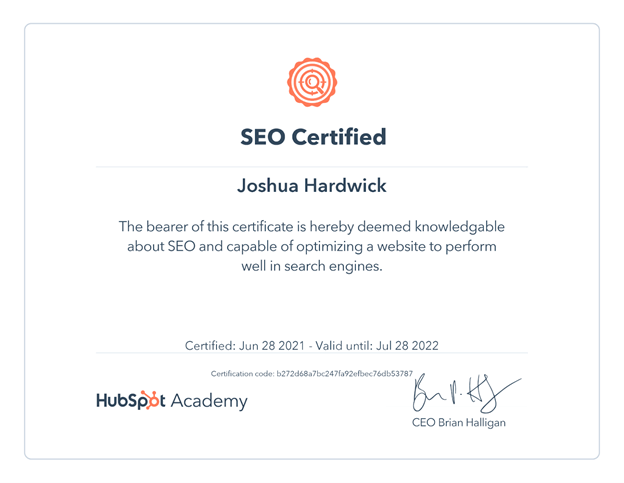 SEO Certifications: Are They Beneficial & Do They Make You an Expert? 1 hubspot cert