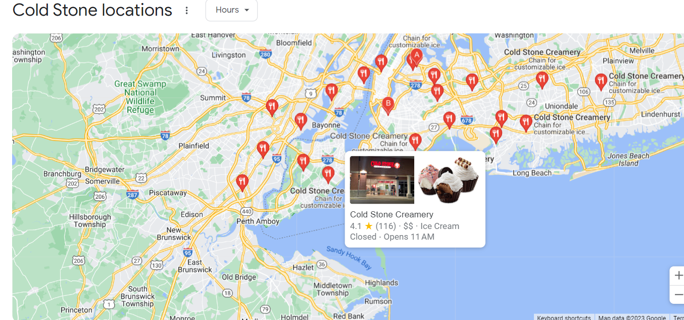 Optimizing for multiple location seo Google search for cold stone creamery in new york city